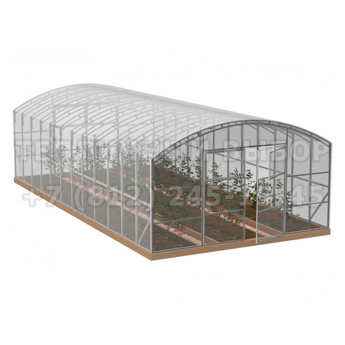 Теплица из поликарбоната Усиленная Прямостенная 4х12 h=2.4 м профиль 20х40 мм