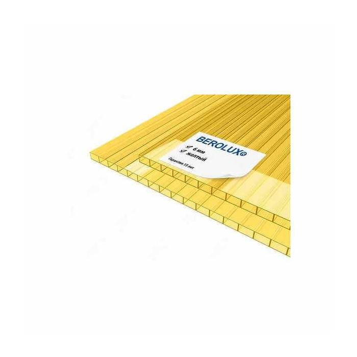 Сотовый поликарбонат 6 мм BEROLUX желтый 2100х6000 мм